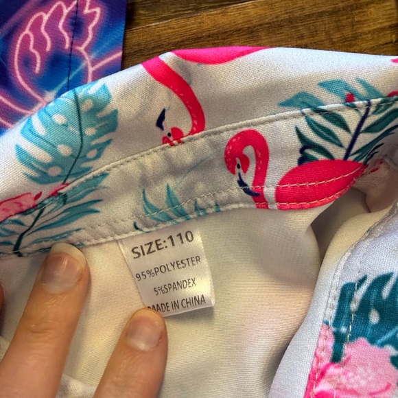 Kids Tropical Flamingo & Neon Lights Short-Sleeve Button Down Shirts - Size 5/6 - Picture 2 of 6